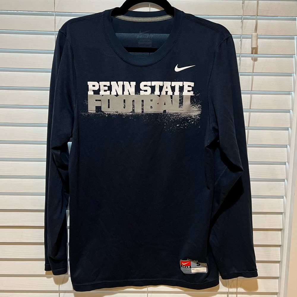 Nike Penn State Football Mens Small Navy Blue Dri-FIT Long Sleeve Training Shirt